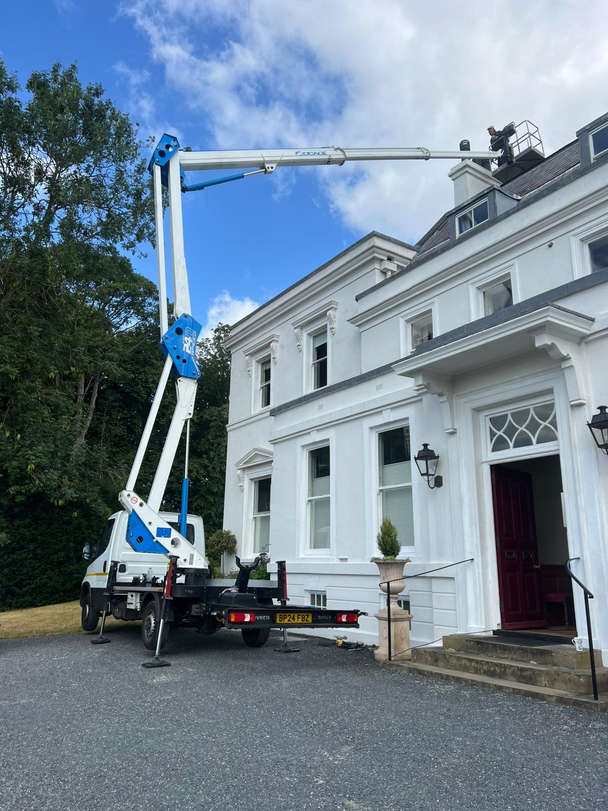 Chimney repair from cherry picker in Eastcotts